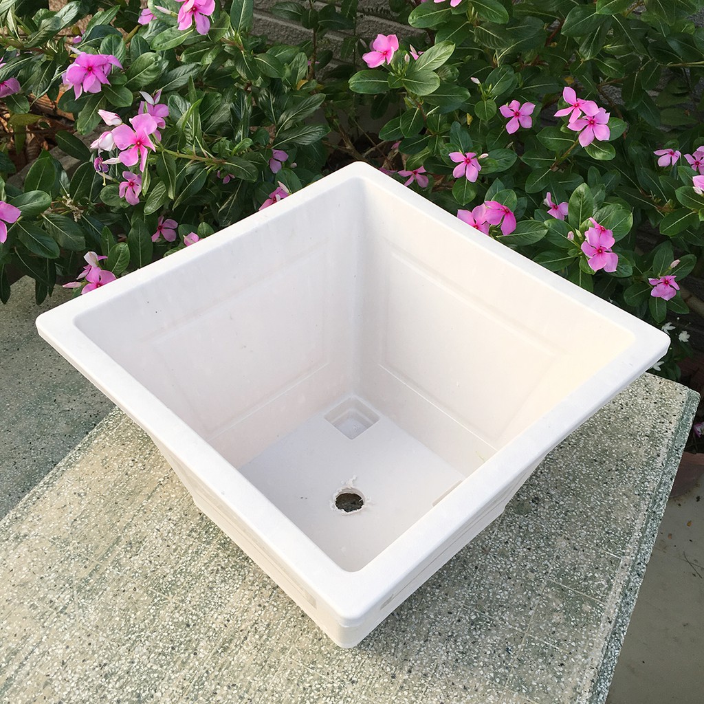 Bộ 02 chậu nhựa trồng hoa vuông trắng đẹp 30x22x18cm