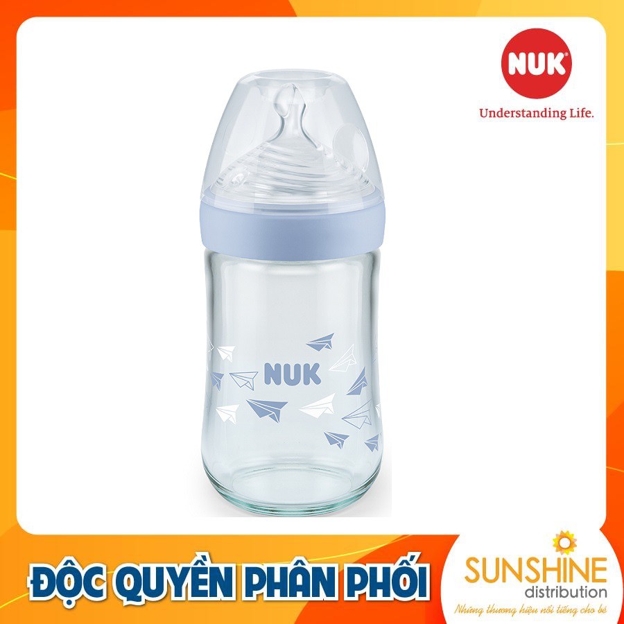 Bình sữa NUK Nature Sense thủy tinh cao cấp núm ti silicone chỉnh nha 120ml, 240ml