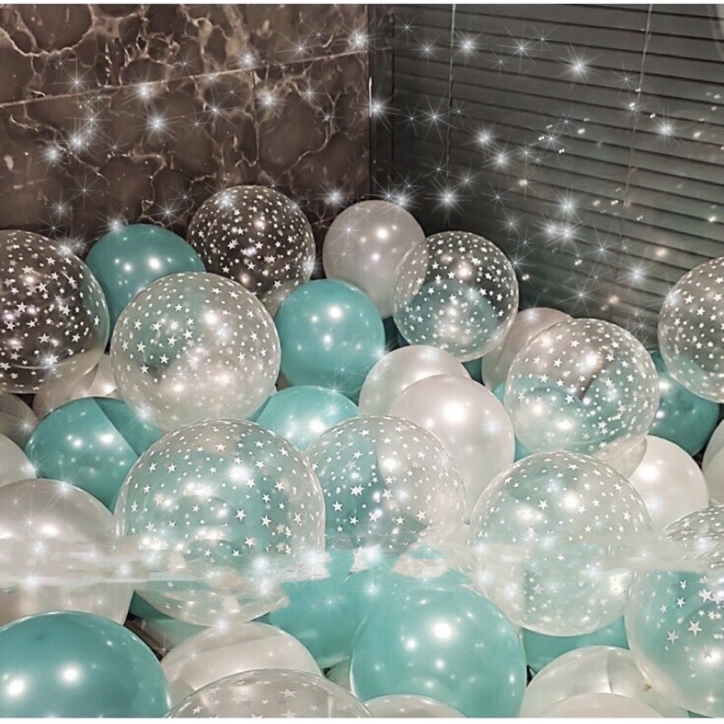 50 bóng mix bóng nhũ, bóng pastel,  bóng in  sao trang trí tiệc