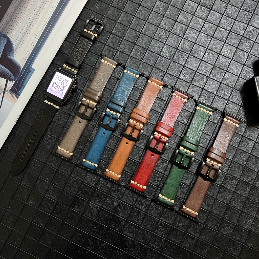 Dây Đeo Bằng Da Thật Cho Đồng Hồ Thông Minh Apple Watch 38 40 41 42 44 45mm iWach Series 8 7 SE 6 5 4 3 2 1
