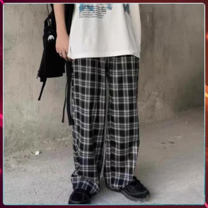 Quần CARO PANT Unisex Ống Suông Rộng Cạp Chun Hack Chân Tôn Dáng Chất Vải Thô Kẻ Màu Cực Ngầu ་