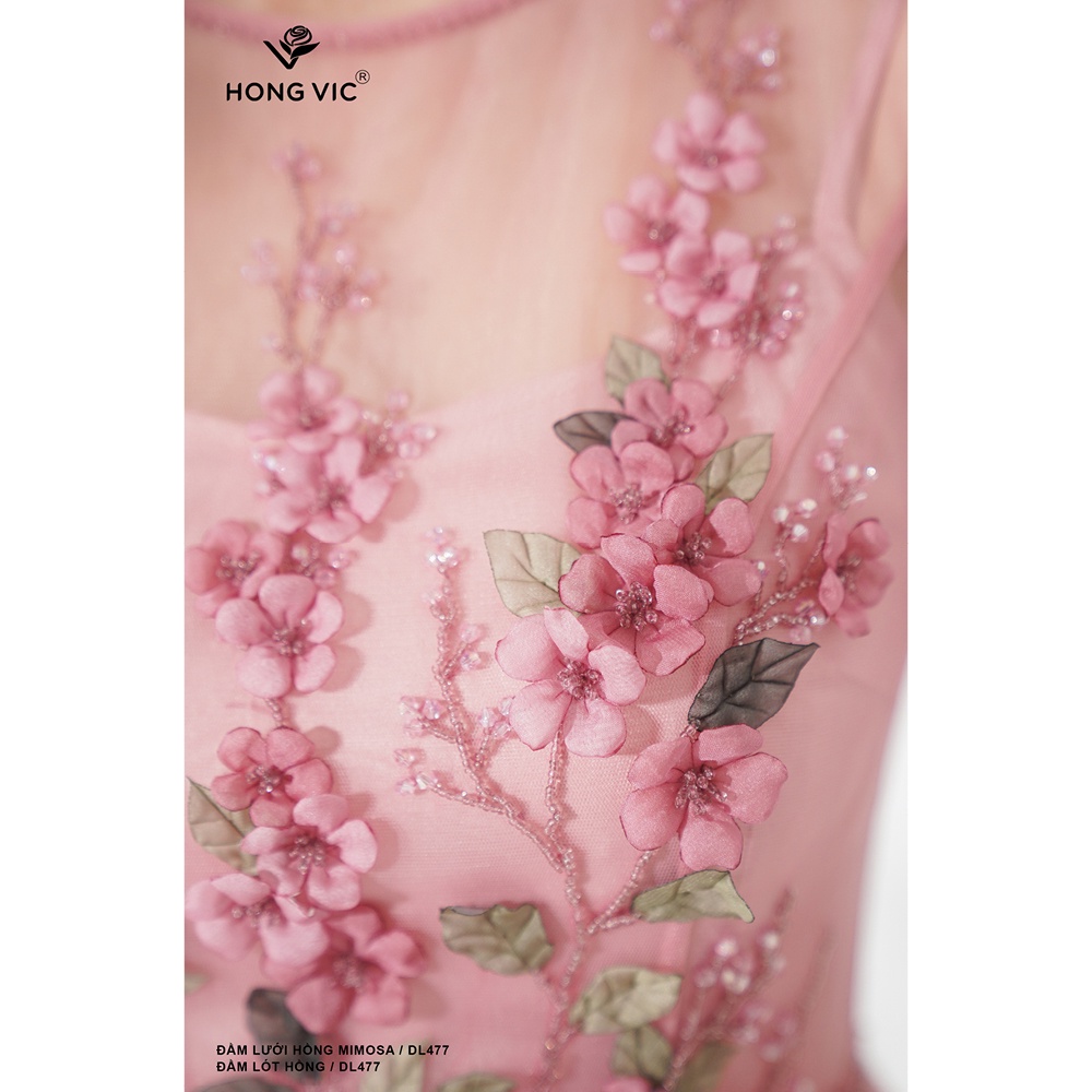 Đầm nữ thiết kế Hong Vic lưới hồng mimosa DL477