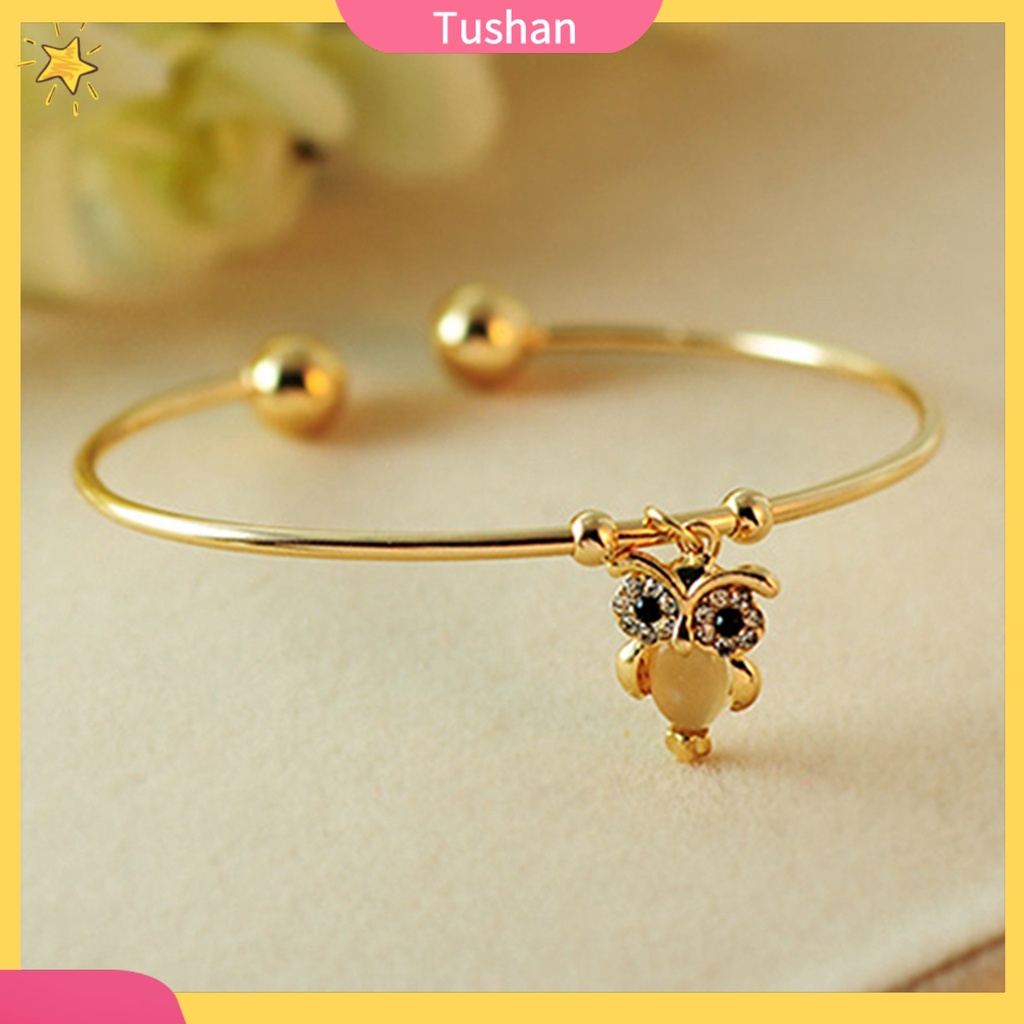 Vòng tay mạ vàng đính đá hình cú mèo đáng yêu