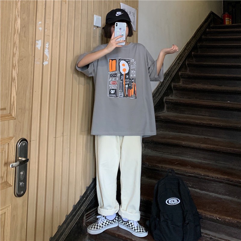 Áo Thun In Xương Cá 2 Màu Xám, Hồng - Áo thun tay lỡ form rộng Unisex 38-65kg Nam Nữ  [VIDEO+ẢNH THẬT]