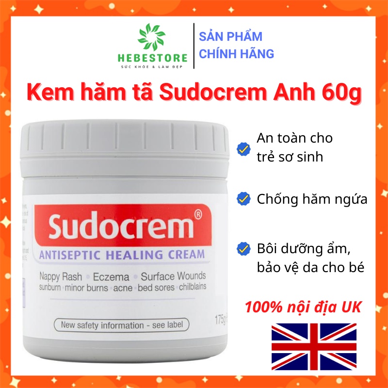 (Chính hãng) Kem hăm tã Sudocrem 60g cho trẻ sơ sinh nội địa Anh UK, kem chống hăm cho bé an toàn, khô thoáng