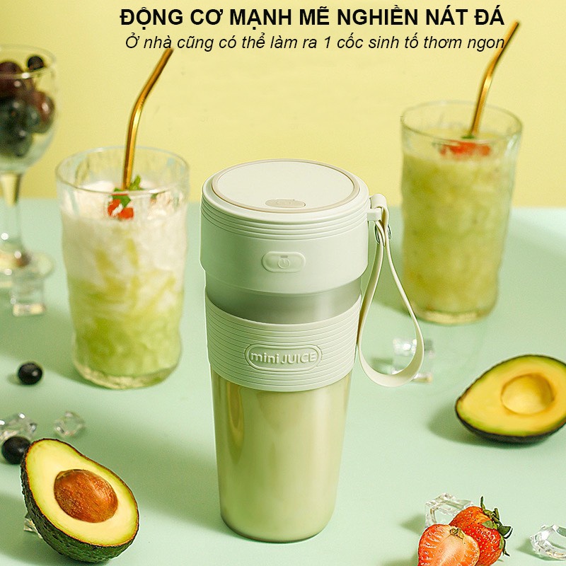 Máy Xay Sinh Tố Cầm Tay Mini JUICER Đa Năng Tặng Cốc Thủy Tinh Siêu Xinh Lưỡi Dao Hai Mặt Sắc Bén