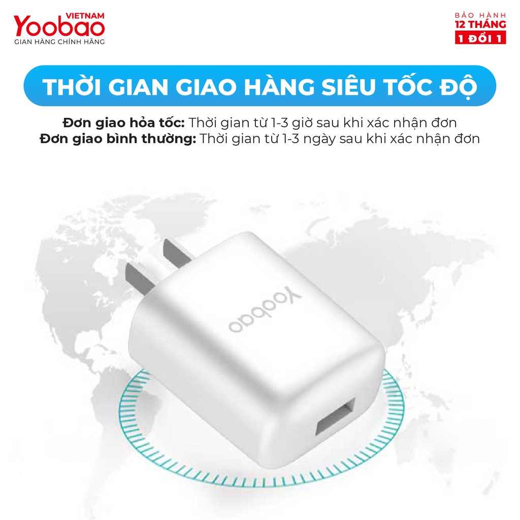 Củ sạc cổng USB Yoobao Y-721 Sạc nhanh 2.1A Chân dẹt kiểu EU  - Hãng chính thức - Bảo hành 12 tháng 1 đổi 1