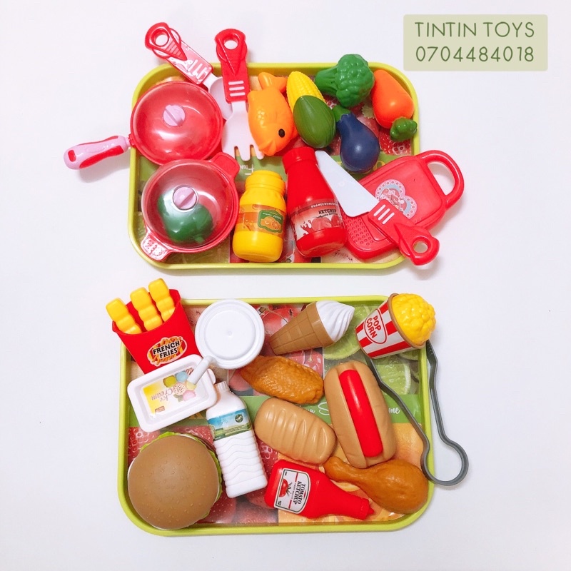 Đồ chơi khay đựng thức ăn, nhà bếp, nấu ăn, trái cây, bánh xinh xắn