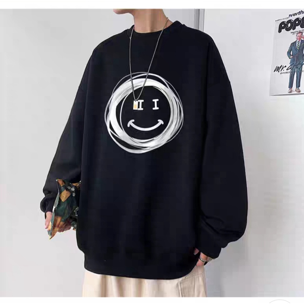 Áo sweater nam nữ, Áo nỉ nam nữ form rộng nam nữ Cotton oversize form rộng hoạ tiết mặt cười AMZ2 | BigBuy360 - bigbuy360.vn