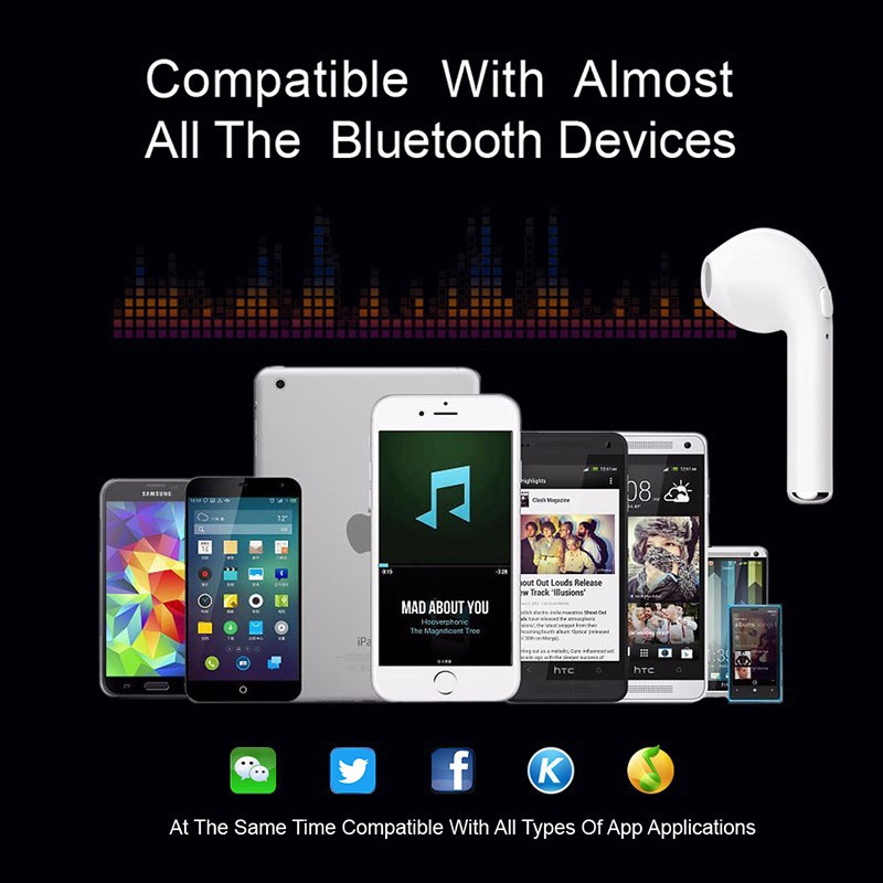 Tai Nghe Bluetooth I7 Kèm Mic Cho Điện Thoại Android Ios