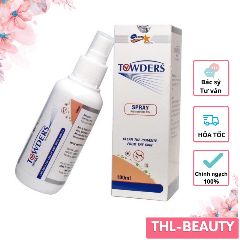 Xịt Towders Spray 100ml chai xịt cho da bị ghẻ và ký sinh trùng