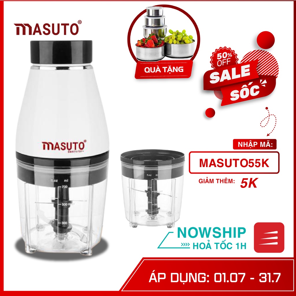 Máy xay sinh tố đa năng Masuto 0,6L say đá hạt siêu nhuyễn mịn chỉ 10s Combo cối nhựa cường lực