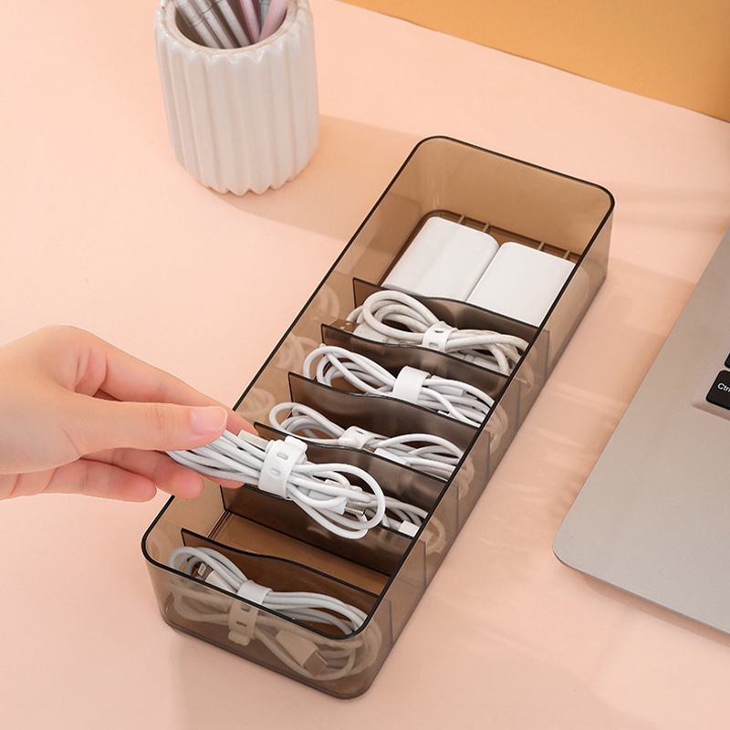 Hộp Đựng Dây Cáp Sạc / Tai Nghe Để Bàn Bằng Nhựa Trong Suốt Đa Năng