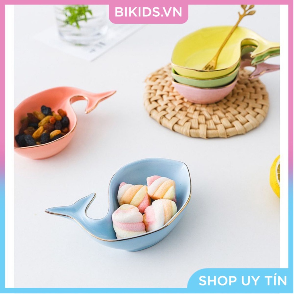 Bát ăn dặm gốm sứ cá voi viền vàng ( nhiều màu )