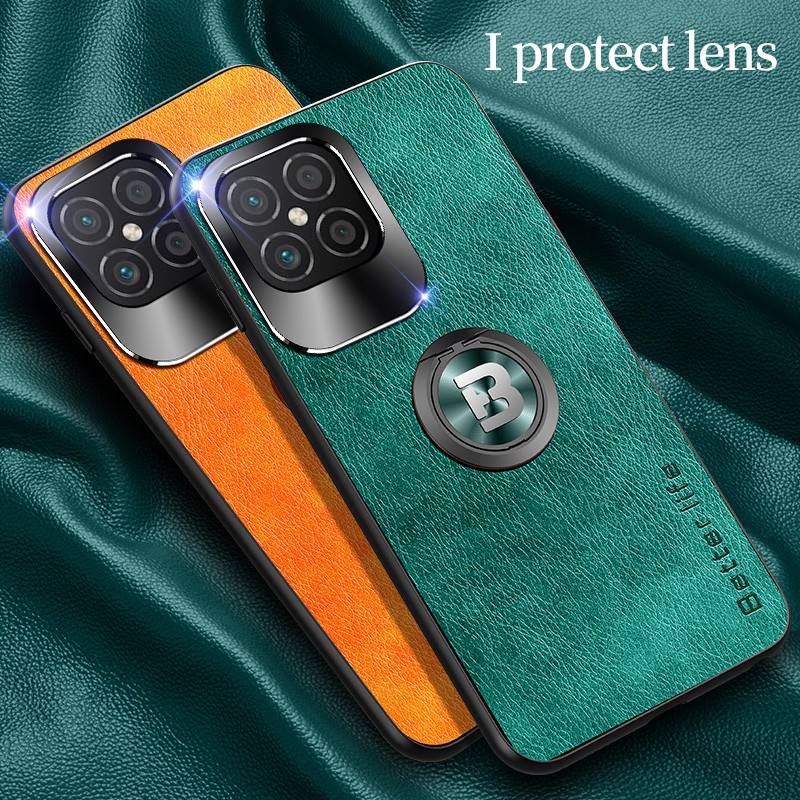 Ốp điện thoại da siêu mỏng có nhẫn đỡ từ tính gắn xe hơi vòng kim loại bảo vệ lens chống rơi cho Huawei Nova 8 SE 8 Pro