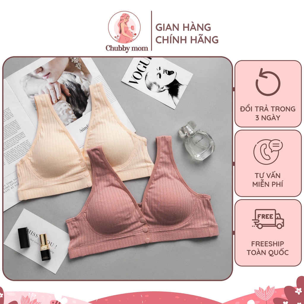 Áo lót bà bầu chất cotton tăm mềm không gọng cao cấp, áo ngực cho con bú cài trước tiện lợi - CHUBBY MOM