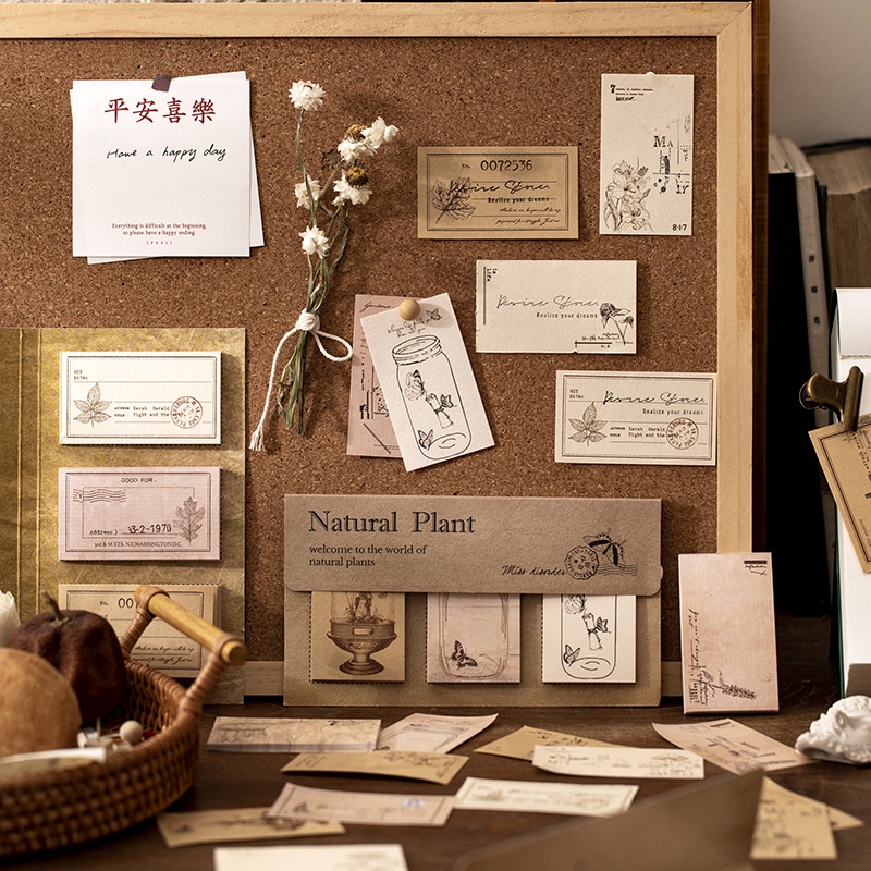 Set 60 tấm giấy note HOA CỎ CỔ ĐIỂN cực xinh vintage, retro dùng trang trí ghi chú, Bullet Journal, thư, thiệp