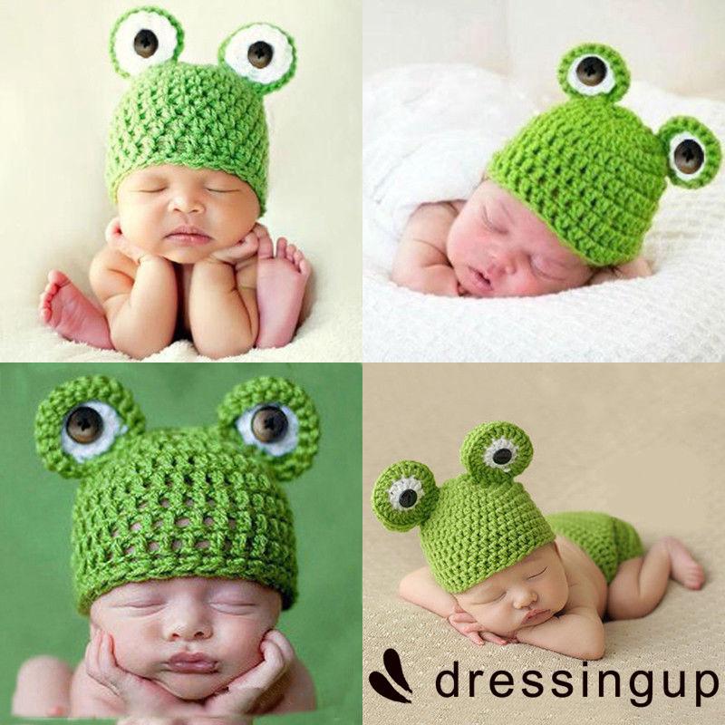 Mũ móc len hình chú ếch đáng yêu phụ kiện chụp ảnh dành cho bé