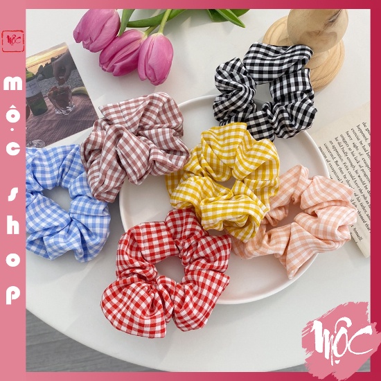 COMBO 5 Dây chun scrunchies buộc tóc kẻ caro nhiều màu PT26 MỘC