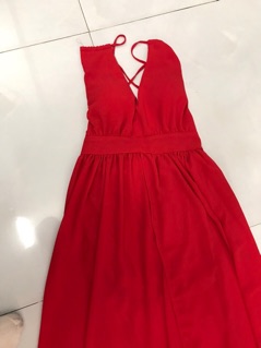 ĐẦM MAXI ĐỎ CỔ YẾM ĐAN DÂY (KÈM HÌNH THẬT)