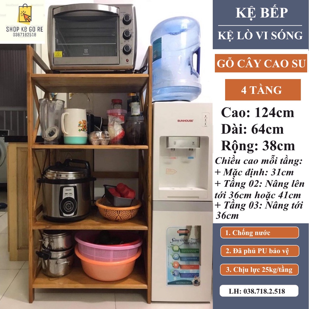 Kệ Lò Vi Sóng Gỗ Cao Su 4 tầng 64cm