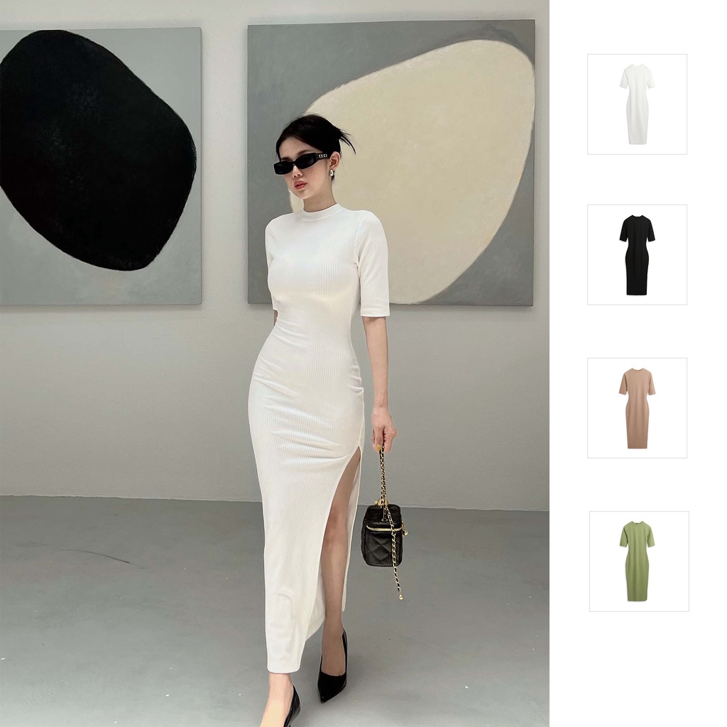 Đầm Nữ Dài Slit Dress , Chất Thun Cotton Gân Thái , WDD000044_SOMEHOW