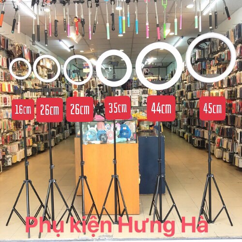 Combo đèn livestream 16cm/26cm/35cm/45cm +chân tripod cao từ 70cm đến 2m+kẹp điện thoại thông minh