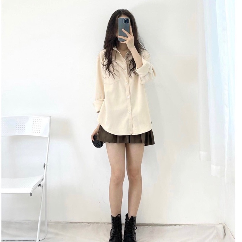 Áo sơ mi dài tay đuôi tôm nữ form rộng phong cách Hàn Quốc chất thô phù hợp đi học , đi làm - Ngọc Uyên Store