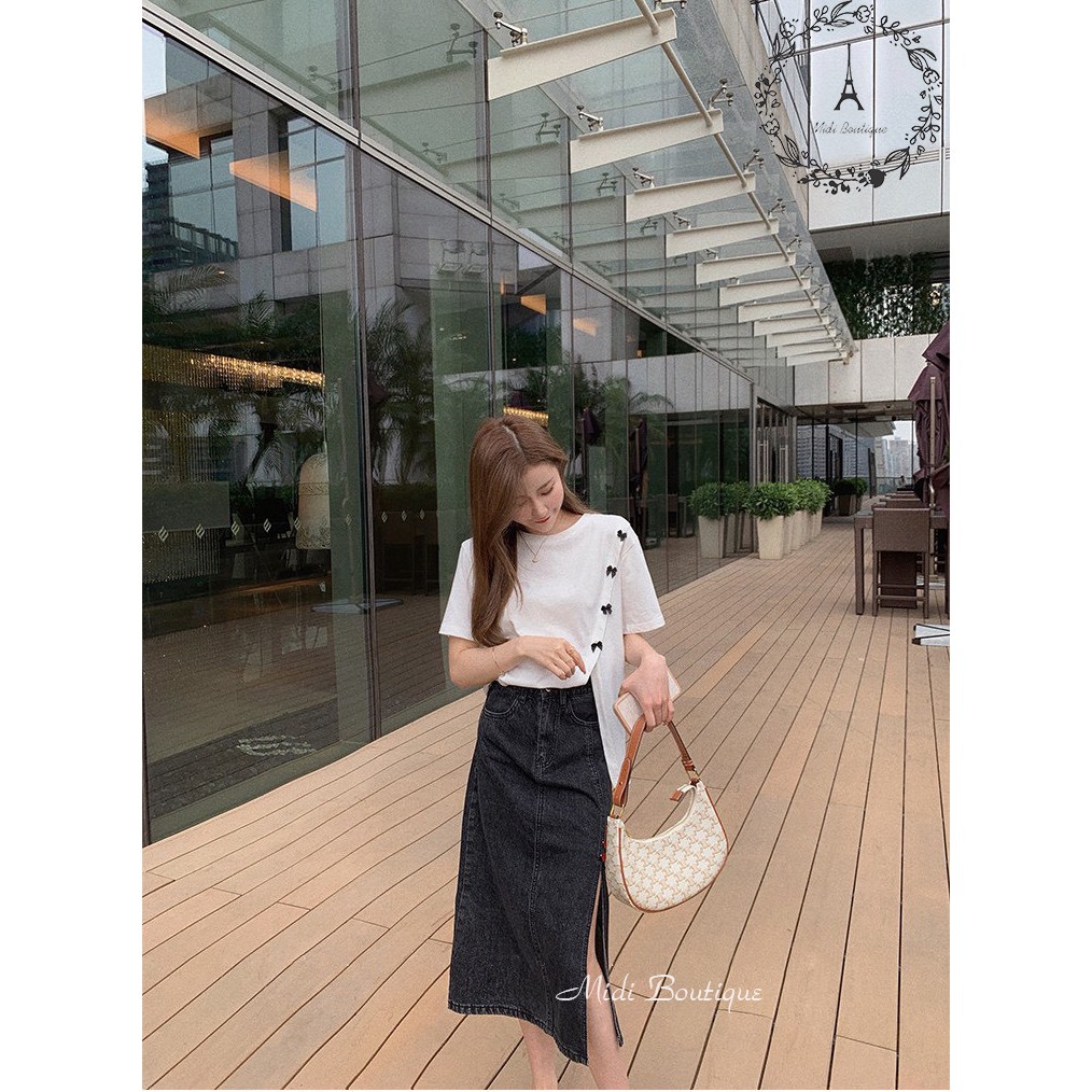 Chân váy jean, chân váy xẻ jean dáng chữ A thời trang nữ Midi Boutique | BigBuy360 - bigbuy360.vn