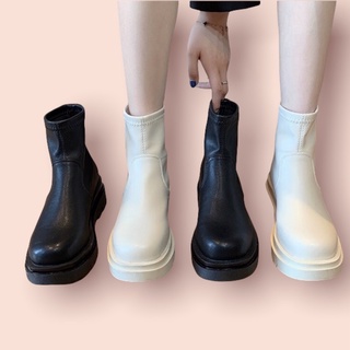 [Có Sẵn] Bốt nữ ulzzang cổ ngắn gót cao 5cm da mềm không khoá