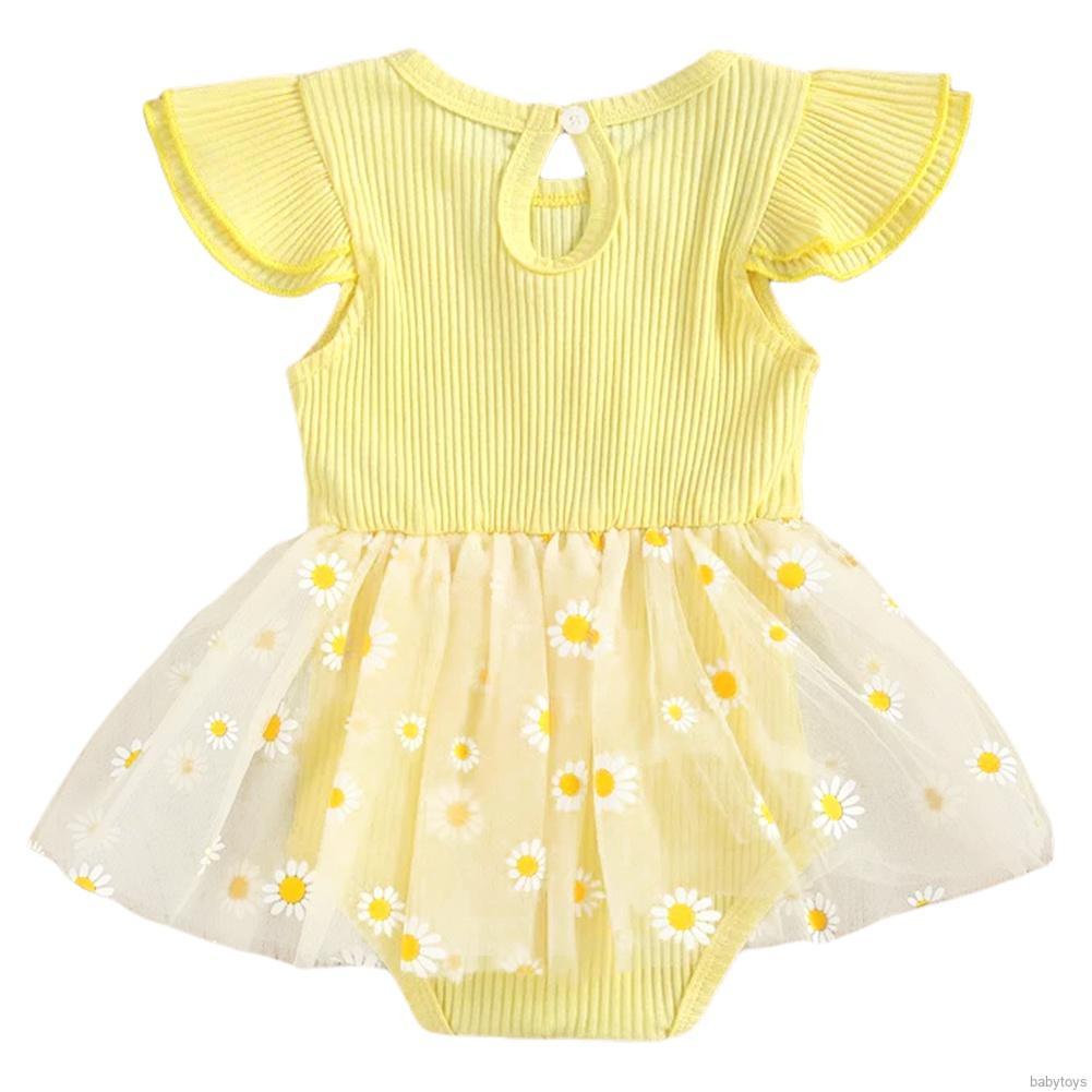 [babytoys] Summer Baby Girl Flying Sleeve Rompers Infant Lace Mesh Daisy Printed Princess Dress Toddler Triangle Bodysuit 0-18M