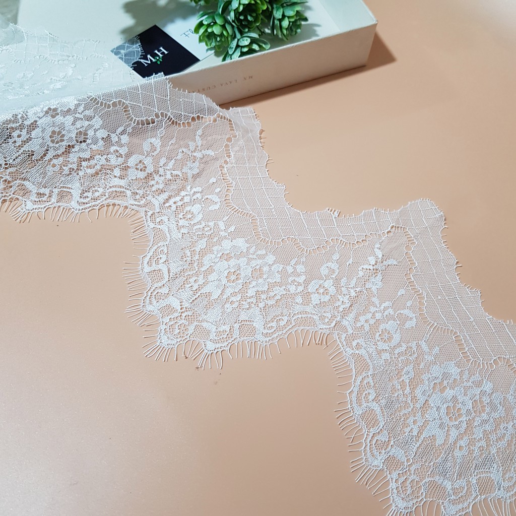 Dây vải ren lưới trắng LMI3Tdài 3 mét rộng ngang 12cm loại đẹp dùng may đồ và trang trí decor Maihoaflower