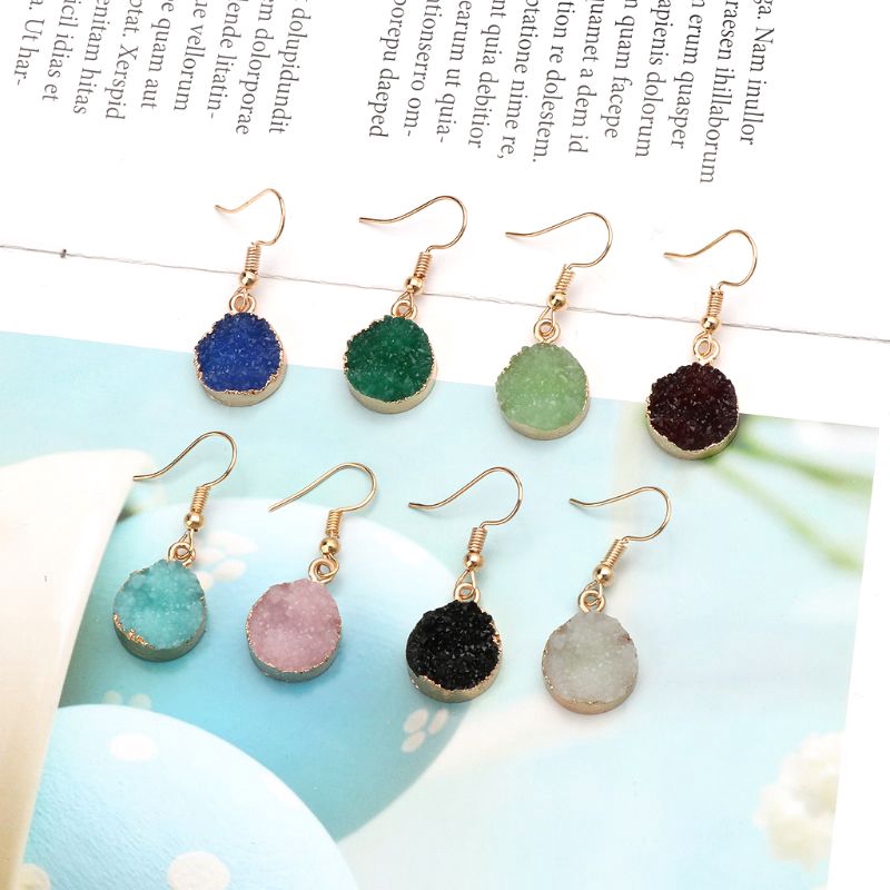 Bông tai dạng móc mặt hình tròn đính đá pha lê thời trang tự nhiên