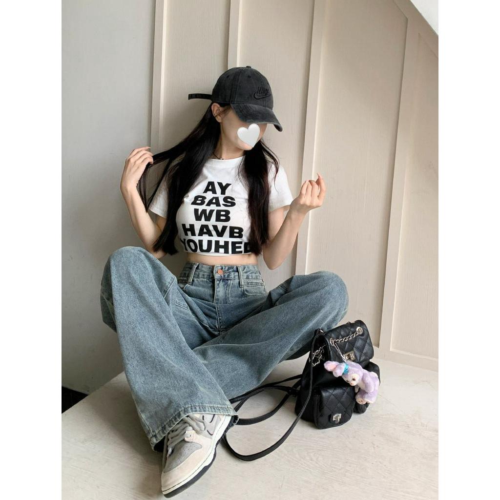 Quần Jeans Ống Rộng Lưng Cao Thời Trang Cá Tính 62973