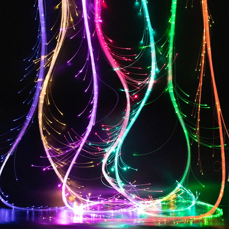Disco Dance Party Whip LED Fiber Optic Dancing Battery Power 7 Colors 4 Glowing Modes Sparkle Flow Toy 360° Swivel Rave EDM
