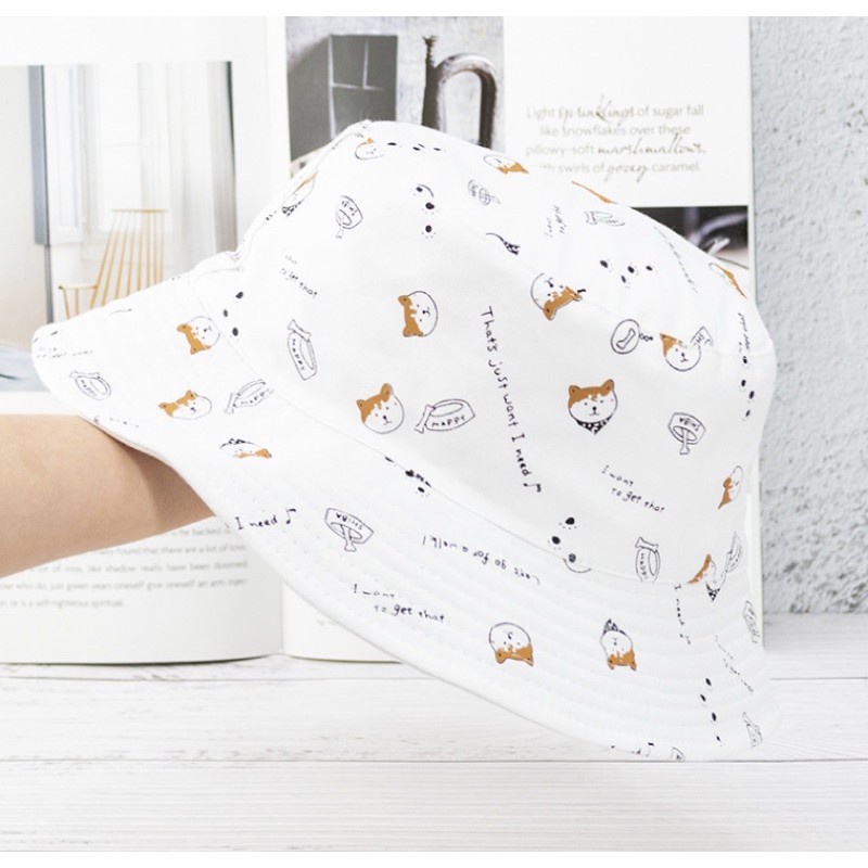 Mũ bucket vành tròn 2 mặt Nón tai bèo in shiba phong cách Hàn Quốc thời trang form unisex nam nữ BK20