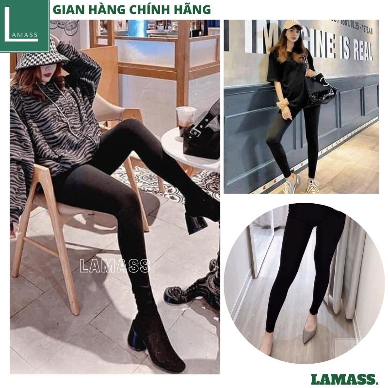 Quần legging dài nữ cạp chun cao nâng mông bản to vải thun màu đen chất dày dặn form biker ôm ngắn tập gym yoga - LAMASS
