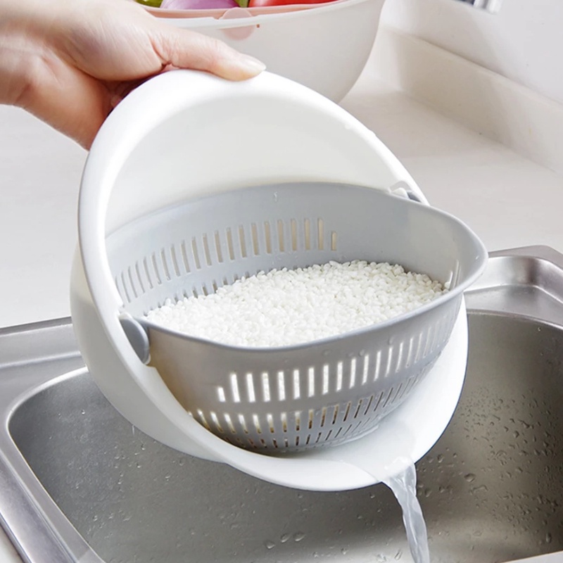 Rổ Rửa Rau Củ Hai Lớp Xoay Được Tiện Lợi Cho Nhà Bếp