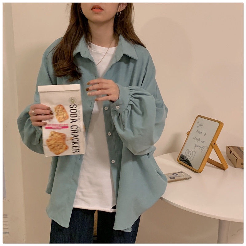 Áo Sơ Mi Nữ Dài Tay Dáng Rộng Thiết Kế Đơn Giản Phong Cách Hàn Quốc Mới
