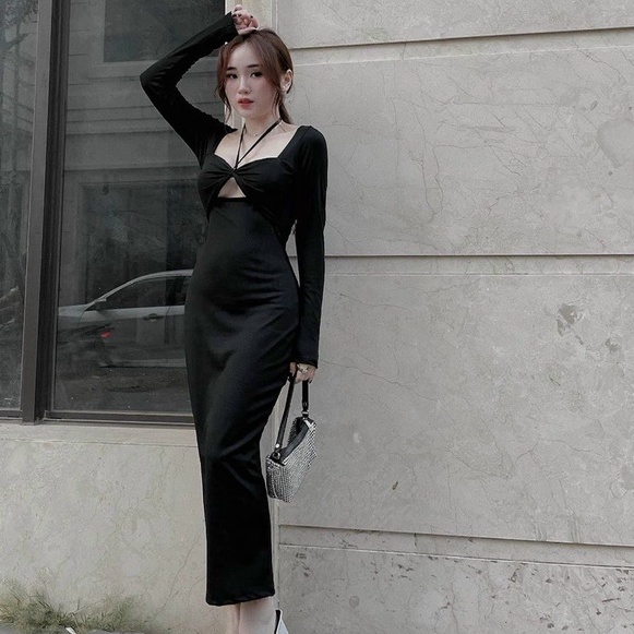 Đàm ôm body cổ yếm tay dài tôn dáng cực đẹp cho nàng đi chơi dự tiệc sang chảnh thanh lịch