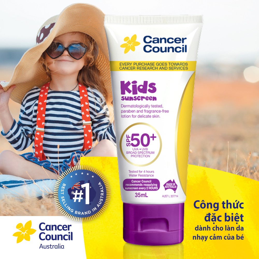 Kem Chống Nắng Cancer Council Kids Dành Cho Trẻ Em SPF50+ 35ml