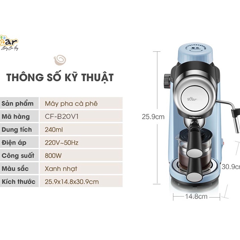 Máy pha cà phê Espresso Bear A02N1 tự động, kích thước nhỏ gọn, thanh lịch, nhiều tính năng, pha cafe, pha trà...BH 18th