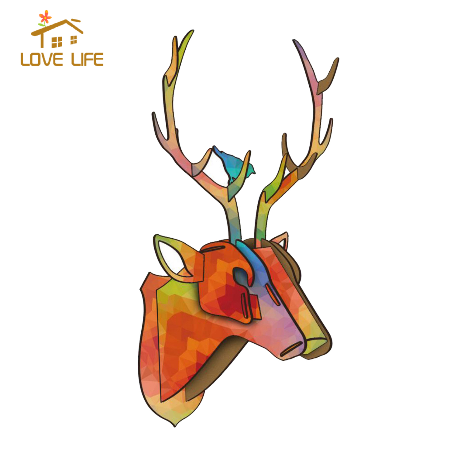 [whfashion]3D Puzzle Trophy Animal Head Wall Deer Sculpture Art for Office Home Decor A