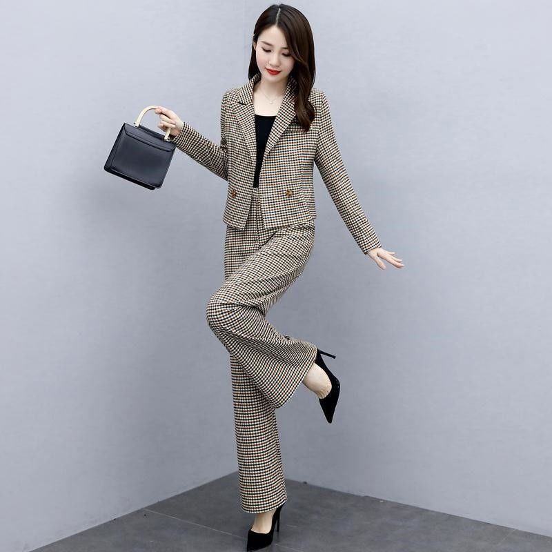 Single / suit đầu xuân 2021 phong cách mới quần tây hàn quốc thời trang hợp mốt ống rộng kẻ sọc caro nữ [xuất xưởng t