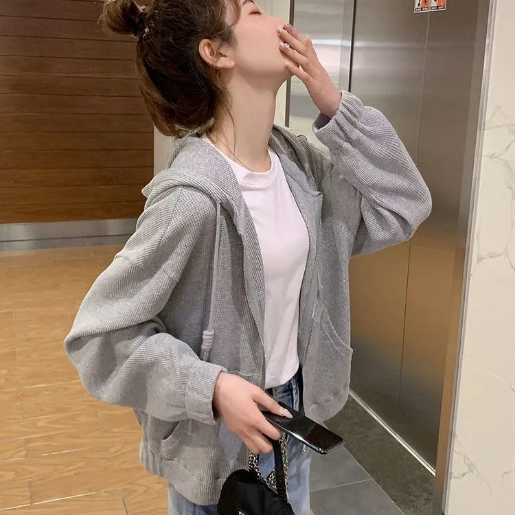 Áo khoác hoodie thể thao dáng rộng ngắn thời trang 2021 cho nữ