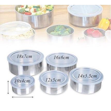 Bộ 5 Bát Inox Lạnh Có Nắp LANH5