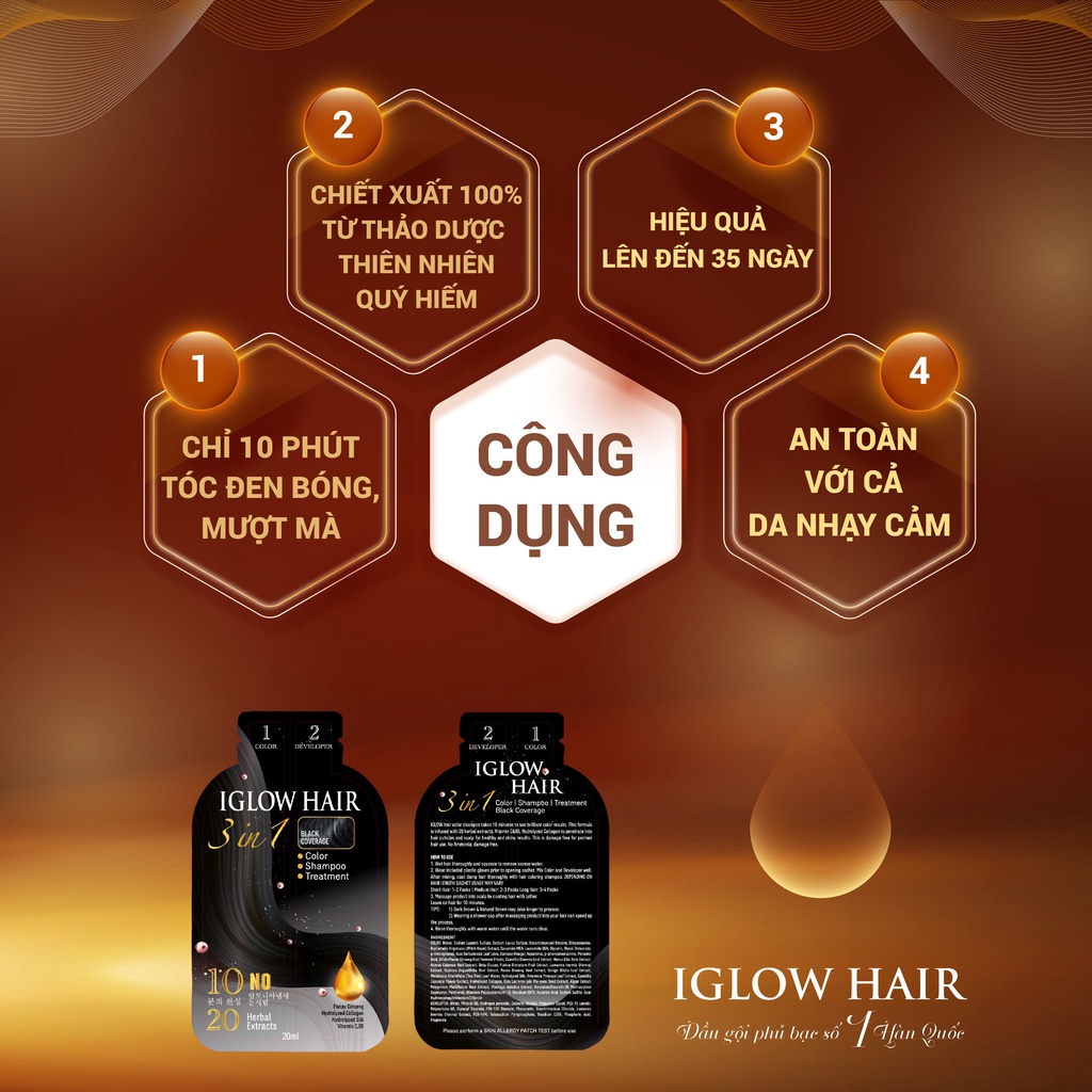 Dầu gội phủ bạc Iglow Hair 3in1 white hair cover số 1 tại Hàn Quốc - Út store