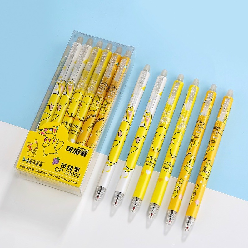 Hộp 12 Cây Bút Gel Bấm Bôi Xóa được (mực xanh/tím) nhiều mẫu siêu xinh