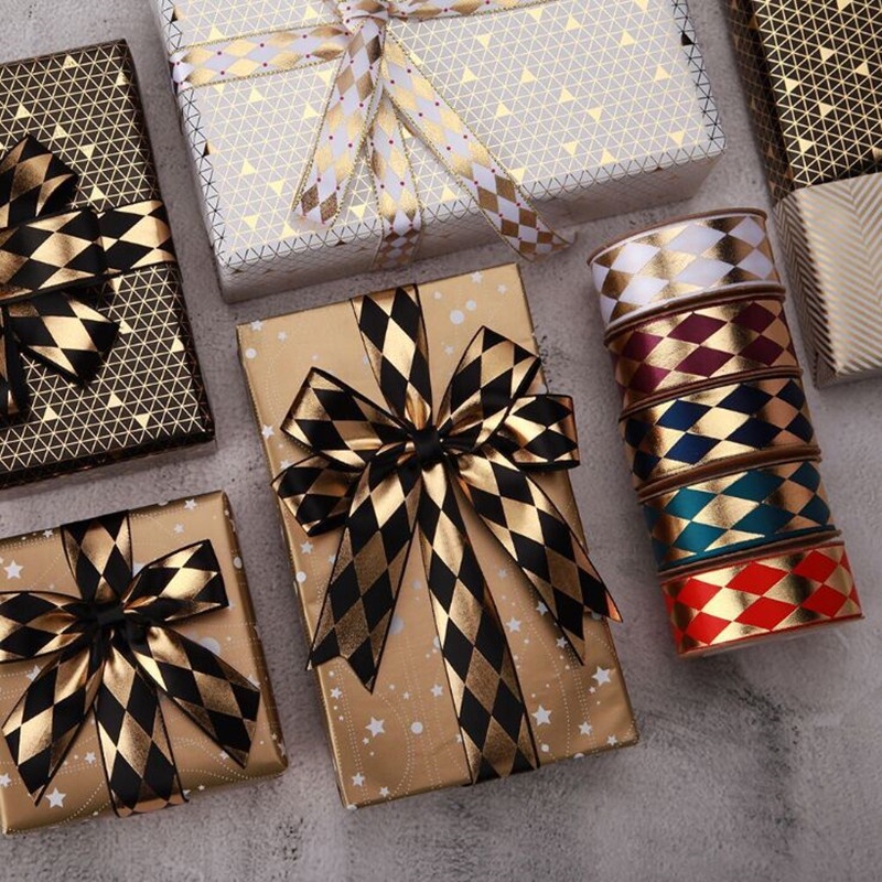 Cuộn Dây Ruy Băng In Họa Tiết Kim Cương 8Yard 2.5cm Màu Đỏ / Hồng Làm Hộp Quà Tặng