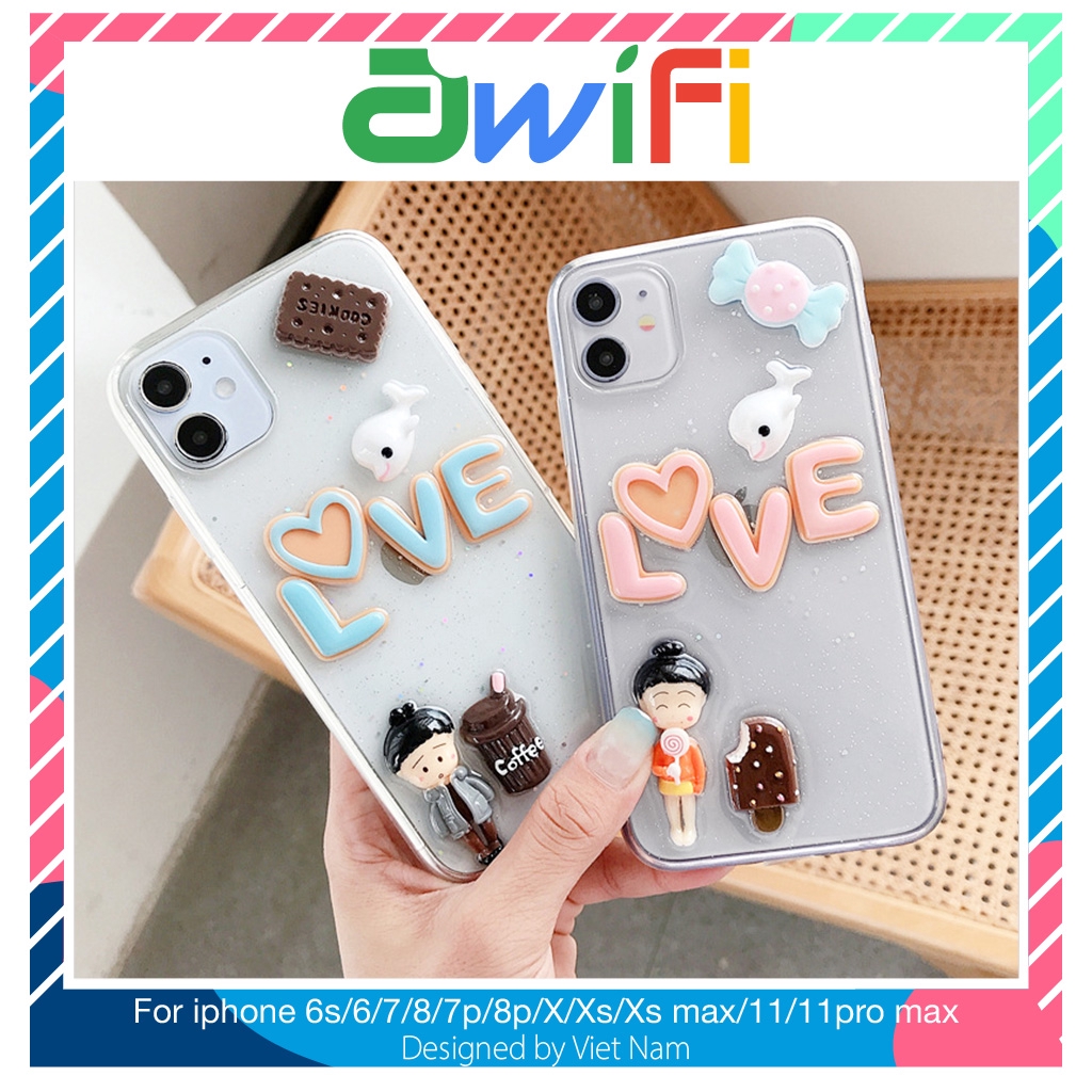 Ốp iphone - Ốp lưng 3d love ( hình nổi ) 6/6s/6plus/6splus/7/8/7plus/8plus/x/xs/xsmax/11/11proma - Awifi Case